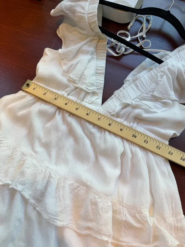 Nordstrom BP White Ruffle Tiered Deep V Neck Mini Dress Size XS - Image 9