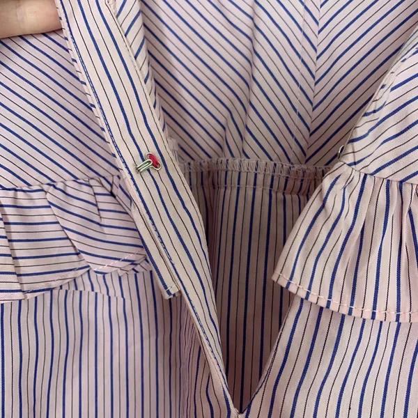 Sandro Striped Ruffled Cotton Rose Shirt Midi Dress Womens 2 - Image 8