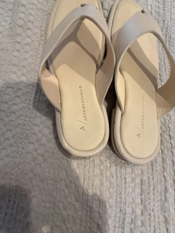 Anthropologie Leather Square Toe Thong Sandals - Image 2