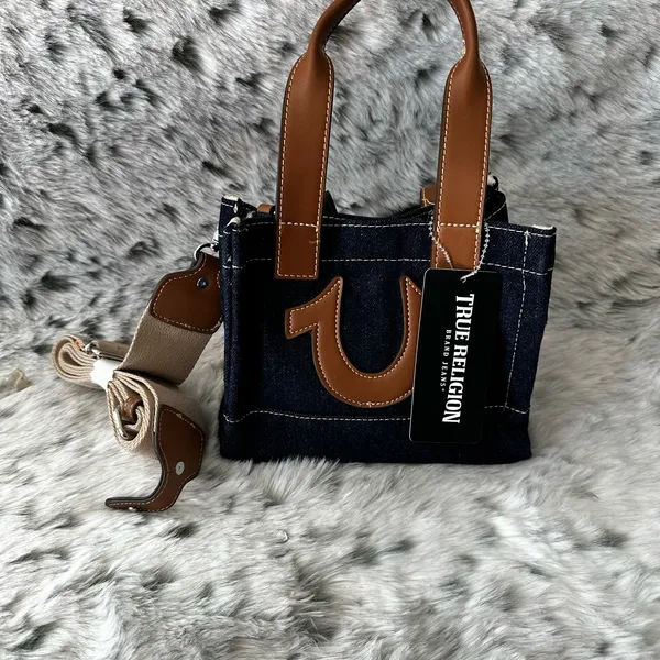 904. True religion Denim and Brown Leather Women's Tote Bag - Image 2