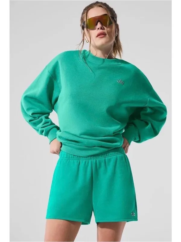 Alo Yoga Accolade Crew Neck Pullover Sweatshirt Spruce Green XXS Athleisure Rare - Image 2
