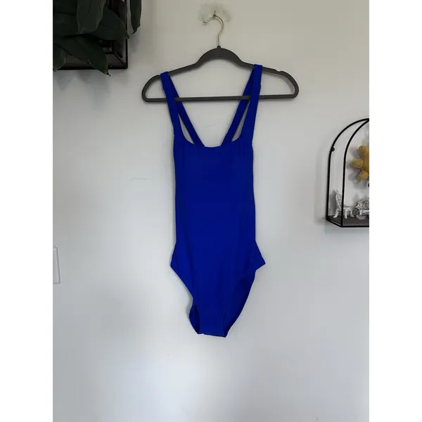NWT Quince Electric Blue Italian Cross-Back One-Piece Swimsuit Size Large - Image 3