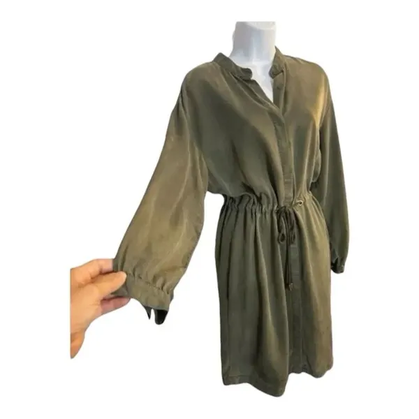 A New Day Green Shirt Dress Size M Women Long-Sleeve Button Up Drawstring Midi - Image 3