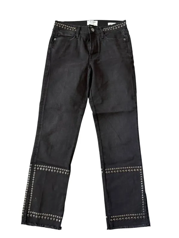 FRAME Le High Straight Studded Black Jeans Size 27 - Image 6