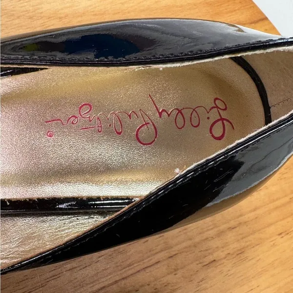 Lilly Pulitzer Patent Leather Peep Toe Wedge‎ Heels Black 36.5 US 6 - Image 11