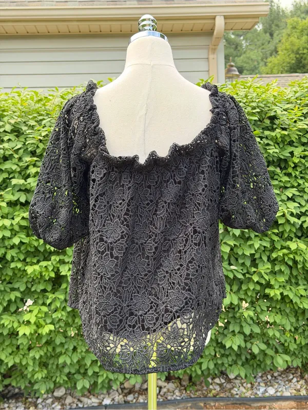 Maeve Anthropologie Whimsigoth‎ Off Shoulder Cutwork Lace Boho Top XXS Romantic - Image 6