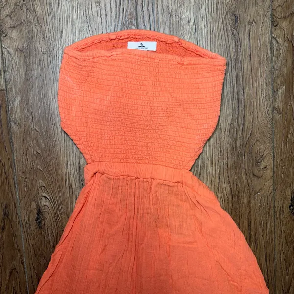 Rip Curl Orange Peach Tiered Maxi Dress Smocked Strapless XS 100% Cotton Boho - Image 8