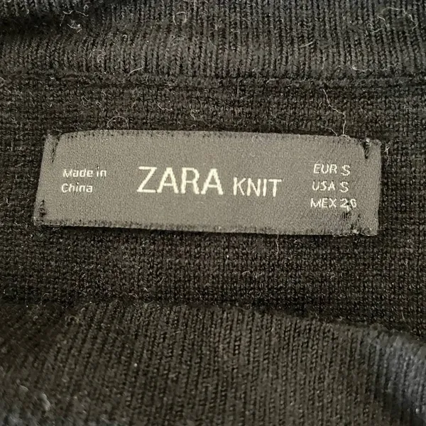 Zara Knit Women Top S Black Round Neck Long Slit Sleeve Side Snap Rocker‎ Goth - Image 2