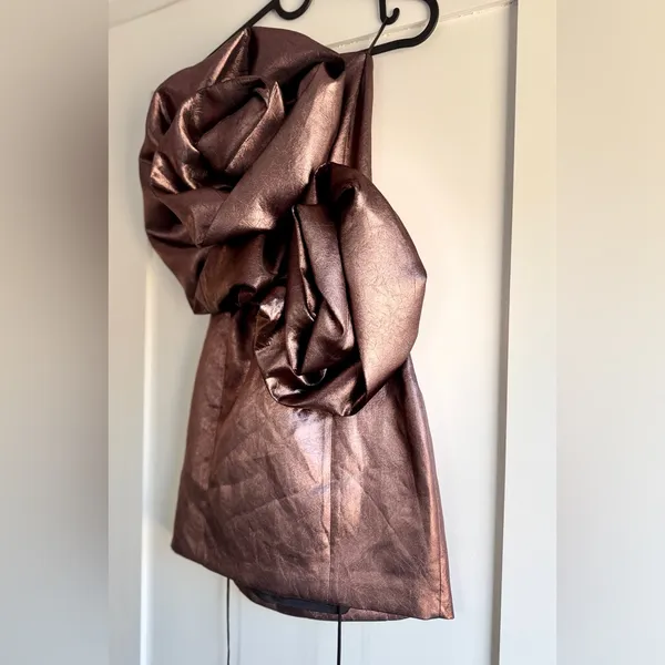 Zara Bloggers Fave Metallic Voluminous Flower Strapless Mini Dress Size Small - Image 11