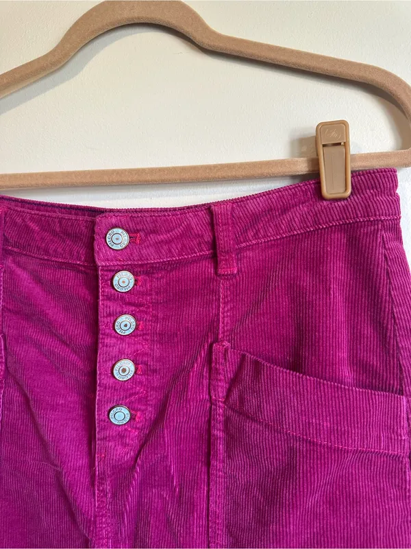 Anthropologie Pilcro Talia Pink Corduroy Skirt Buttons Womens 6 - Image 4