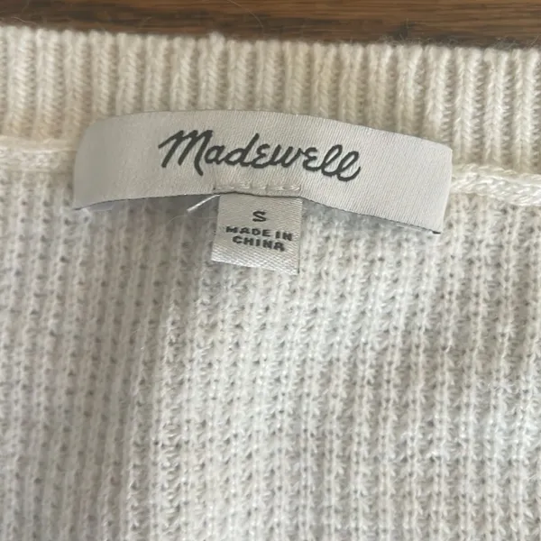 Madewell Asherton Waffle Knit Thin V-Neck Henley Sweater Size Small - Image 5