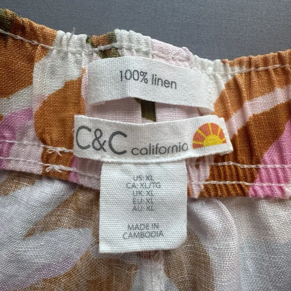 C&C California Linen Pants Women's XL Cropped Wide Legged Tropical Coastal - Image 4