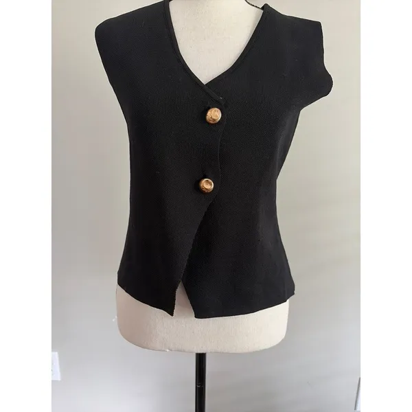 Black vest with gold tone buttons. Small - Image 2