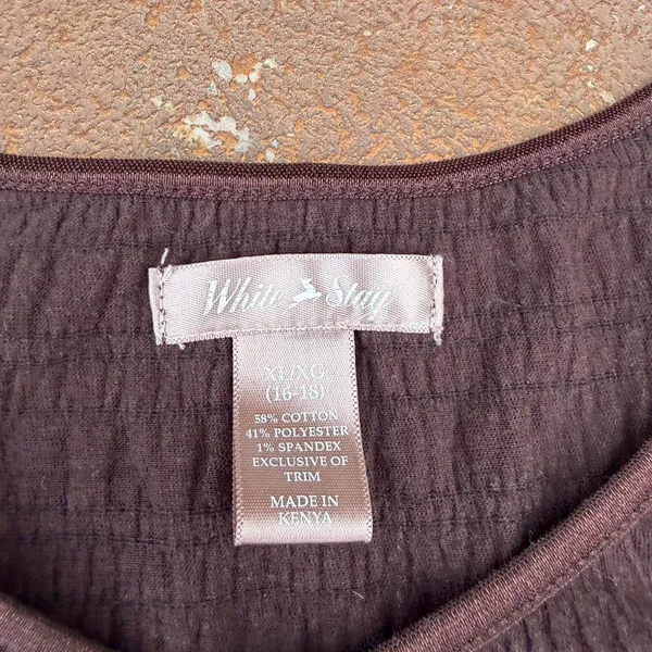White stag y2k Brown textured V-neck top with puff sleeves Size XL - Image 6