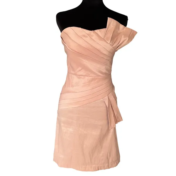 Strapless Pleated‎ Cocktail Dress Pink/Peach Rose Gold Mini - Image 2