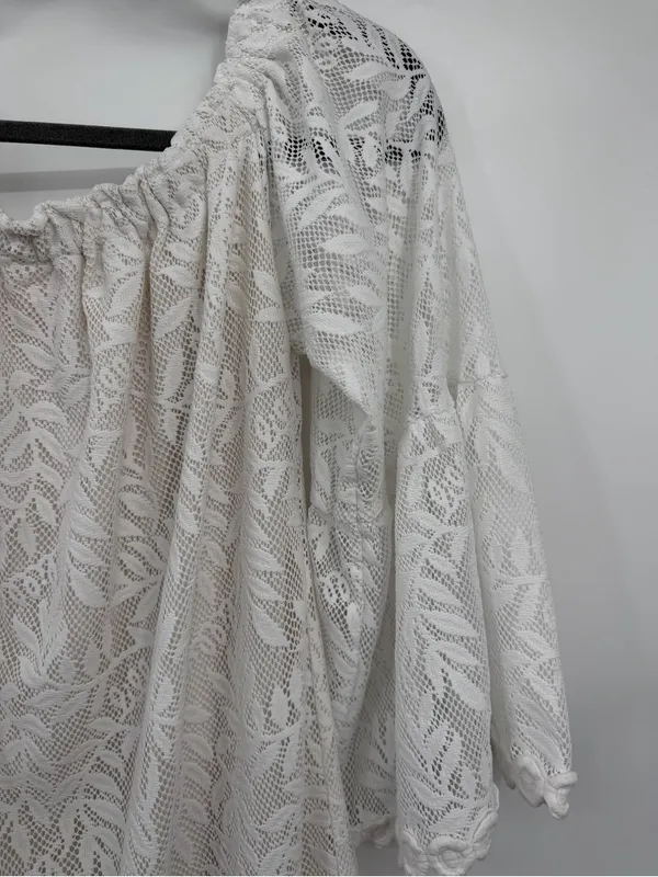Lilly Pulitzer Nevie Dress M Resort White Lace Off Shoulder Bell Sleeve - Image 5