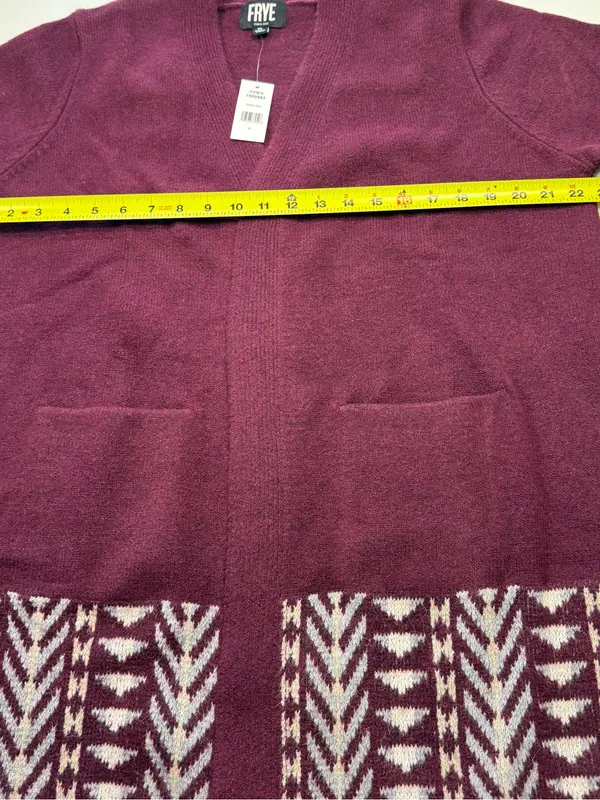 Frye Burgundy Open-Front Cardigan with Cream Geometric Trim Size XL - Image 4