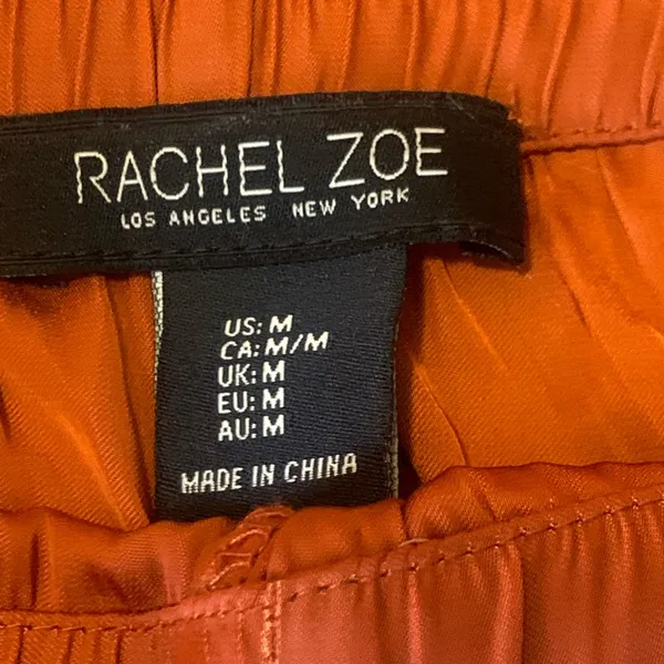 Rachel Zoe Trousers Medium Rust Orange Wide Leg Pants Cargo Pockets Drawstring - Image 3