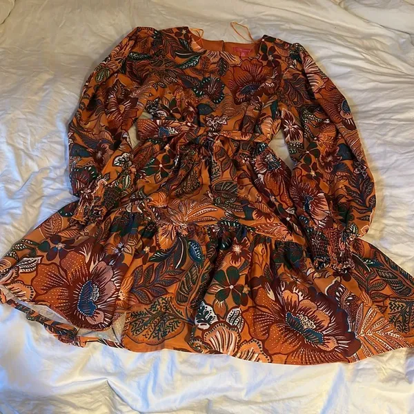 New FLYING TOMATO A Printed Woven Mini Mustard Dress - Image 5