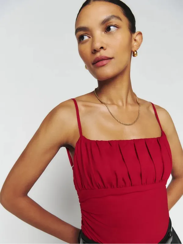 Reformation Tiana Red Ruched Tank Top - Image 3