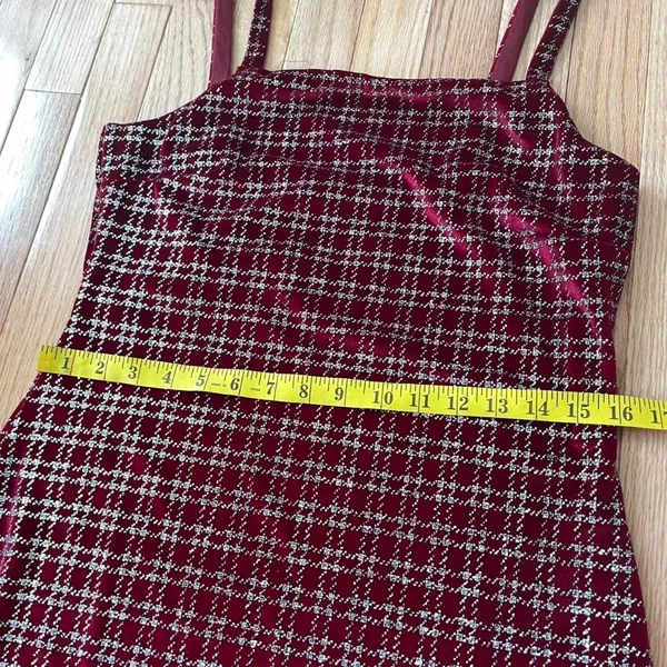 Altar'd State Red Silver Plaid Mini Dress Womens Large Coquette Tweed Slip Dress - Image 5