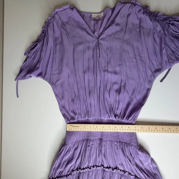 Ramy Brook‎ Purple Smocked Waist Tiered Mini Dress Medium Cocktail Party Flowy - Image 12