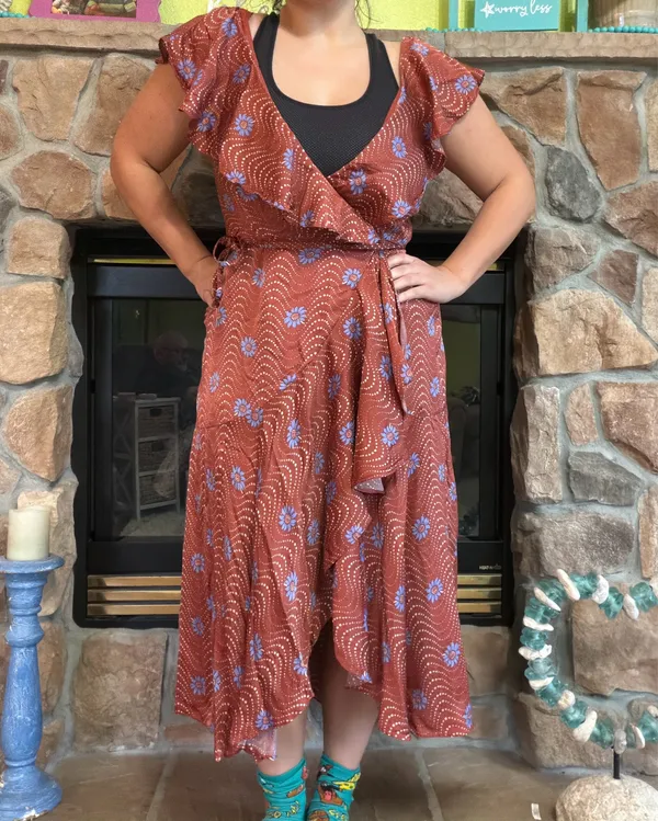Anthropologie Ruffle-Sleeve Printed-Wrap Maxi - Image 7