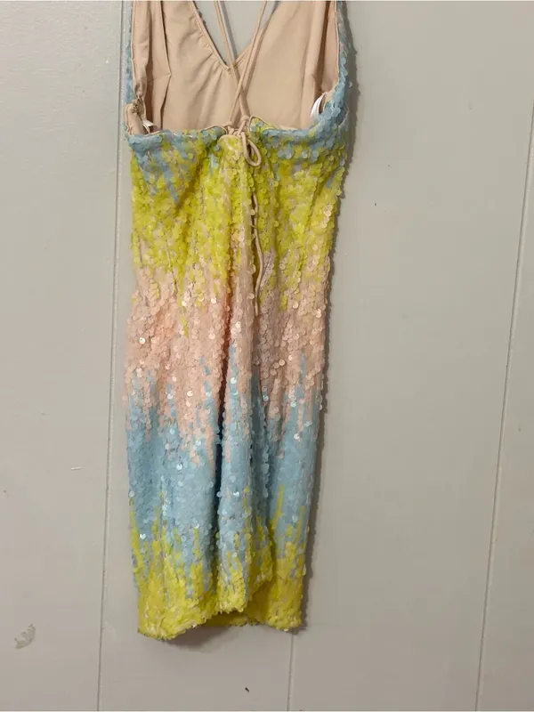 superdown Taylor Sequin Mini Dress Pastel Multi Open Back NWT S - Image 11