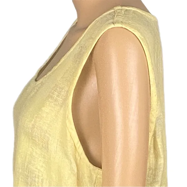 FLAX 100% Linen Yellow Woven Windowpane Check Tank Top Lagenlook Medium FLAW - Image 8