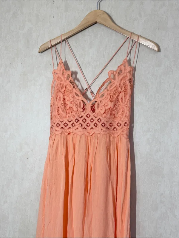 Free People One Women’s Adella Maxi Slip Dress Crochet Lace in Orange M - Image 5