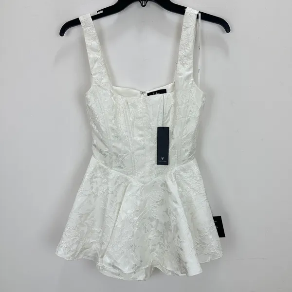Lulus Radiant Flair Ivory Floral Jacquard Bustier Skort Romper Bridal XS NWT - Image 5