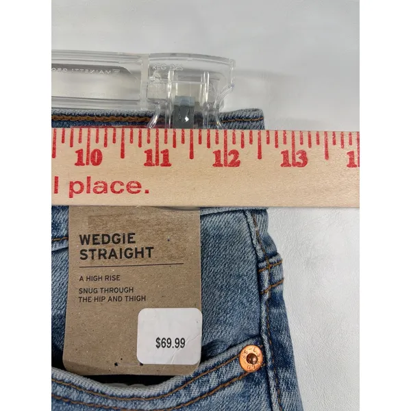 Levis Wedgie Straight High Rise Distressed Raw Hem Jeans Blue 24x28 NEW US Sz 0 - Image 5