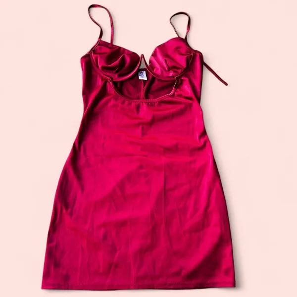 Red satin mini dress with halter neck - Image 8