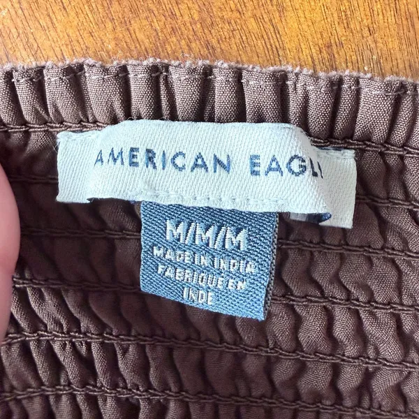 American Eagle AEO Brown Corduroy Baby Doll Tiered Mini Dress Puff Sleeves M - Image 5