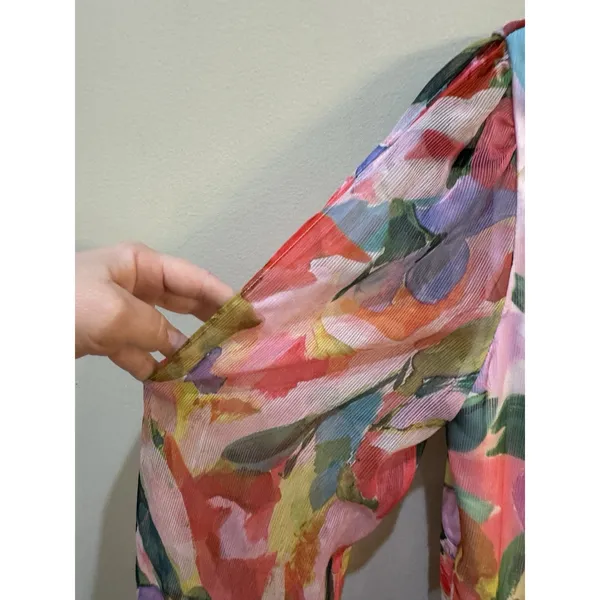 Betsy And Adam Women Watercolor Floral V-Neck Long-Sleeve Dress Pleated Size 10 - Image 6