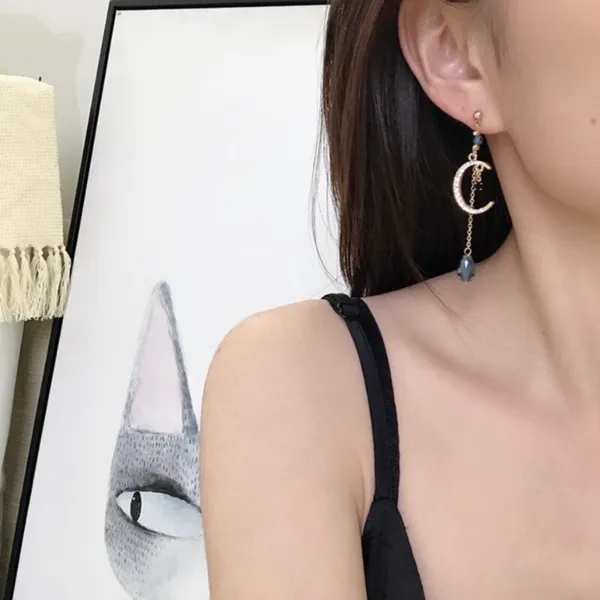Crystal Moon Tassel Dangle Drop Earrings for Women - Image 4