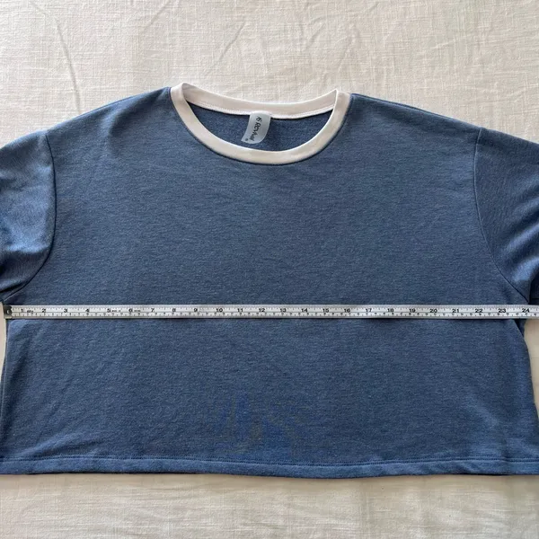 Altar'd State Revival Vintage Americana Varsity Striped Blue Crop Top Short Sleeve Size S - Image 5