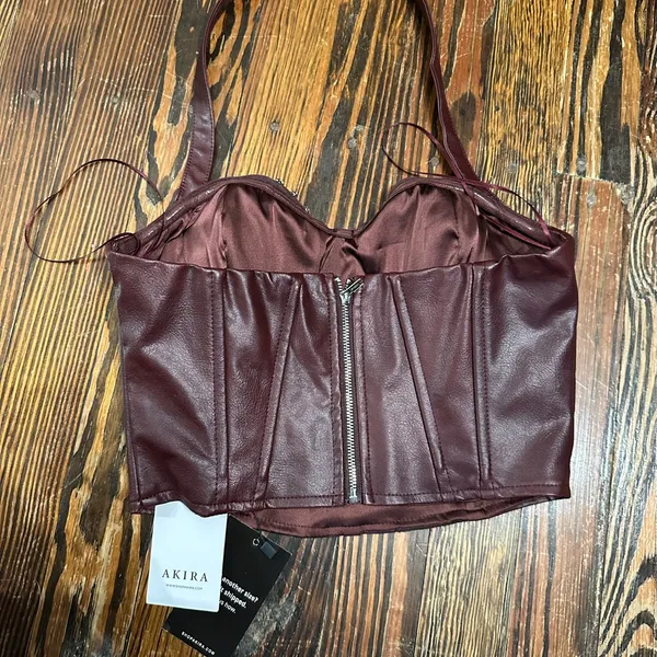 AKIRA NWT burgundy pleather Corset with Rhinestone Accents - Image 3