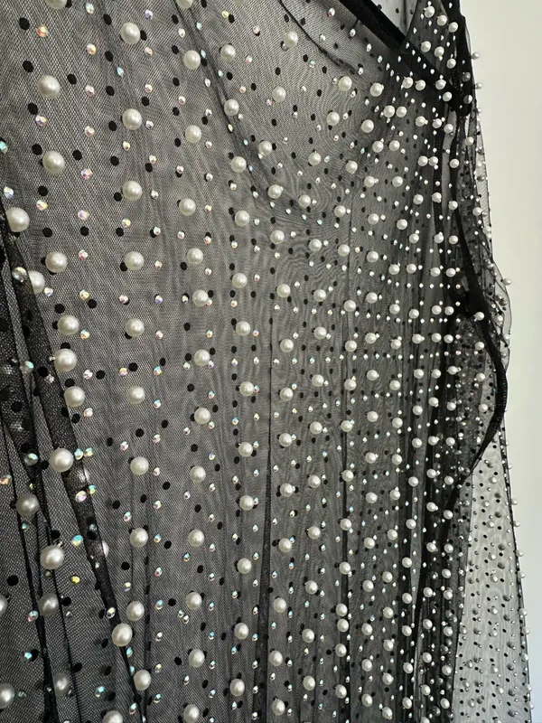 Boutique Rhinestone and Pearl Mesh Dress - Image 4