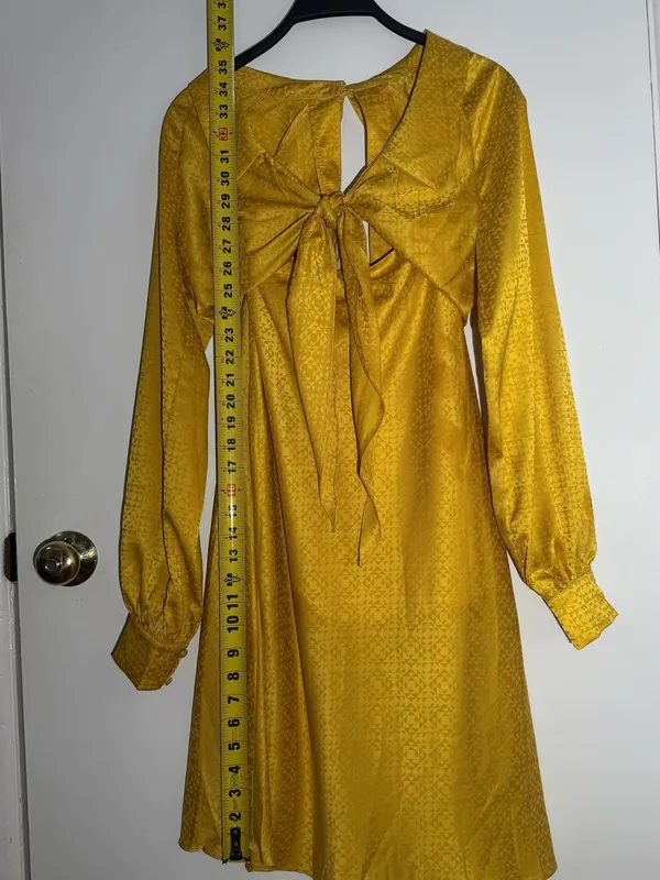 NWT Rare London Anthropologie Textured Golden Yellow Satin Tie-Front Dress - Image 7