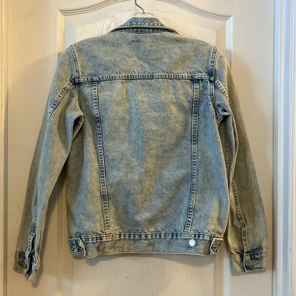 H&M &DENIM Light Wash‎ Acid Wash Denim Jean Jacket Womens Size 0 - Image 2