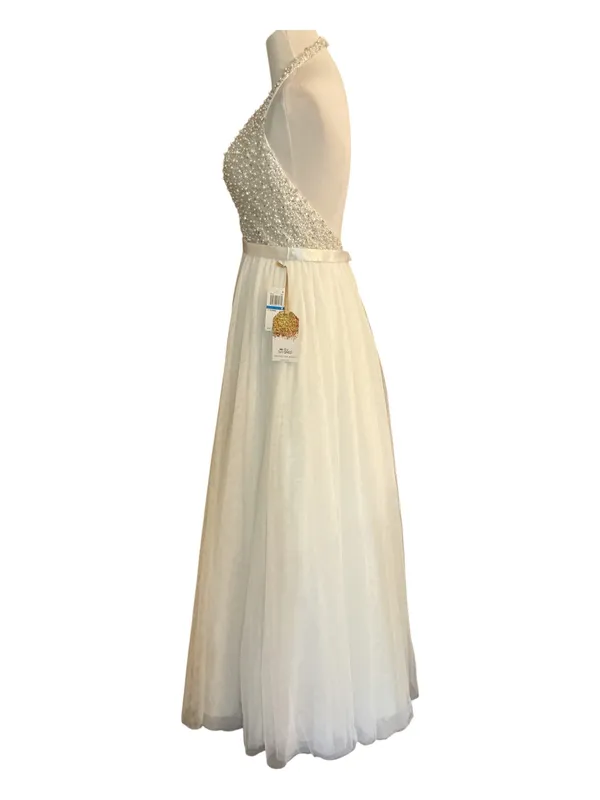 Say Yes to the Prom Ivory White Pearl & Sequin Halter Gown (NWT) - Image 4