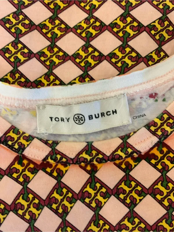 Tory Burch Logo Checker Print T-Shirt Large Short Sleeve - Image 4