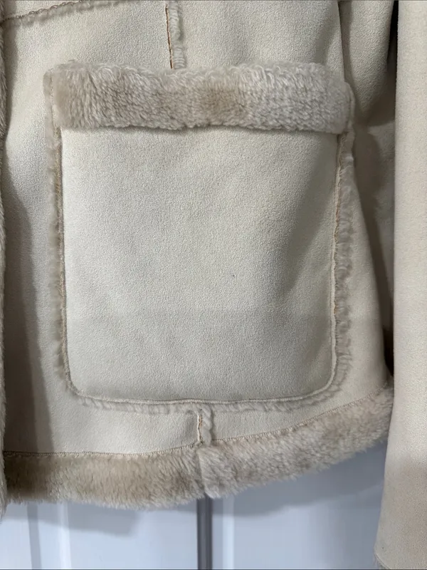 Vintage Mudd 90s Tan Faux Sued Fur Winter Teddy Coat Jacket Size M - Image 5