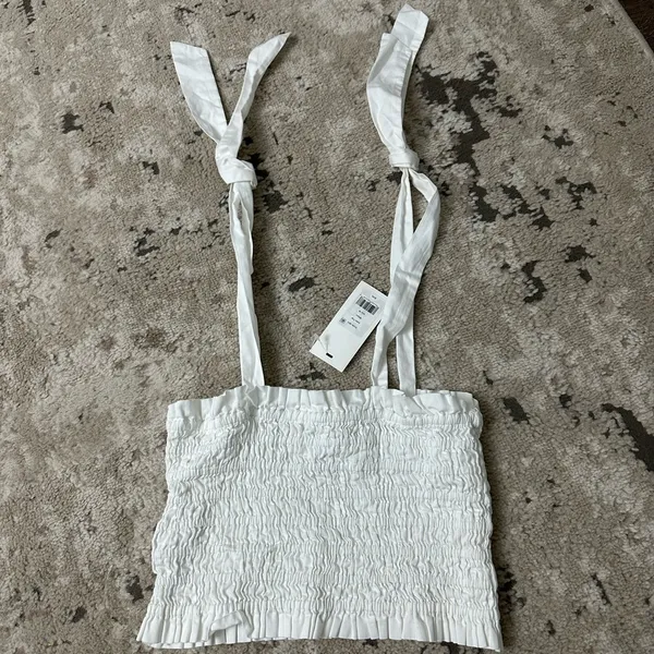 LoveShackFancy Jama Smocked Tie-Strap Top White | Size M | NWT - Image 4