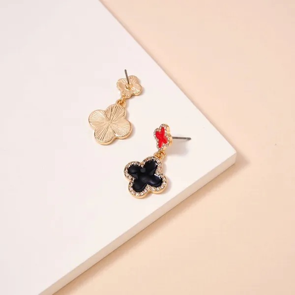 Game Day Enamel Clover Dangling | Earrings-Red & Black - Image 2