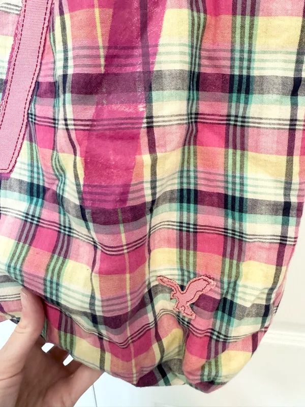 Vintage American Eagle AE Everyday Tote Pink Plaid “77” Canvas Y2K Shoulder Bag - Image 2