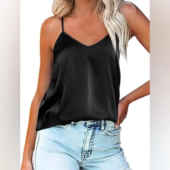 Ekouaer Womens Silk Satin Tank Tops nwt Large black - Image 3