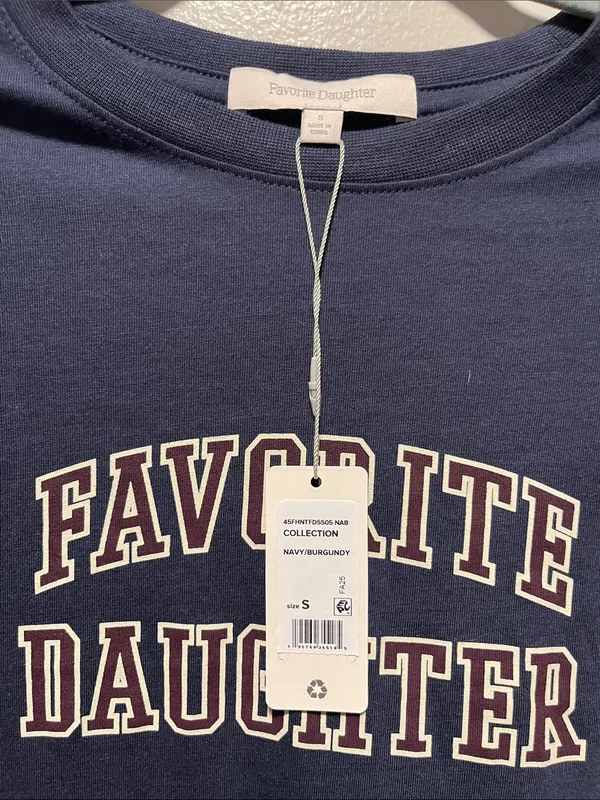 FAVORITE DAUGHTER (NWT) Cropped Collegiate Graphic Tee, Navy Burgundy, Size S - Image 6