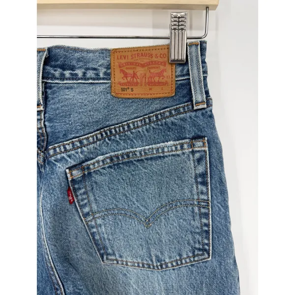 Levi's 501 Distressed Medium Wash High Rise Skinny Jeans White Oak Cone Denim 24 - Image 4
